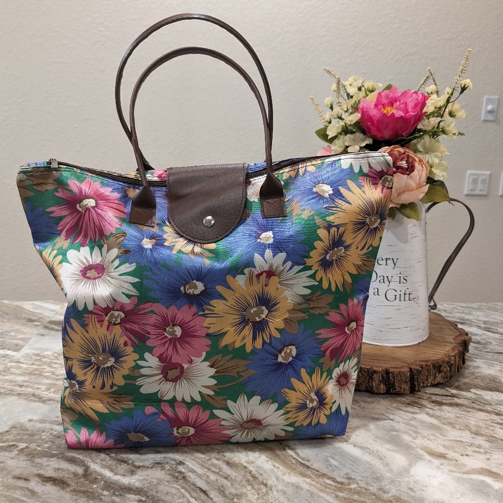 Roll Up Snap Bag with faux leather handles